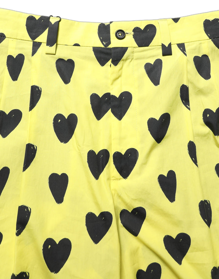 Dolce &amp; Gabbana Yellow Cotton Heart Print Men Bermuda Shorts