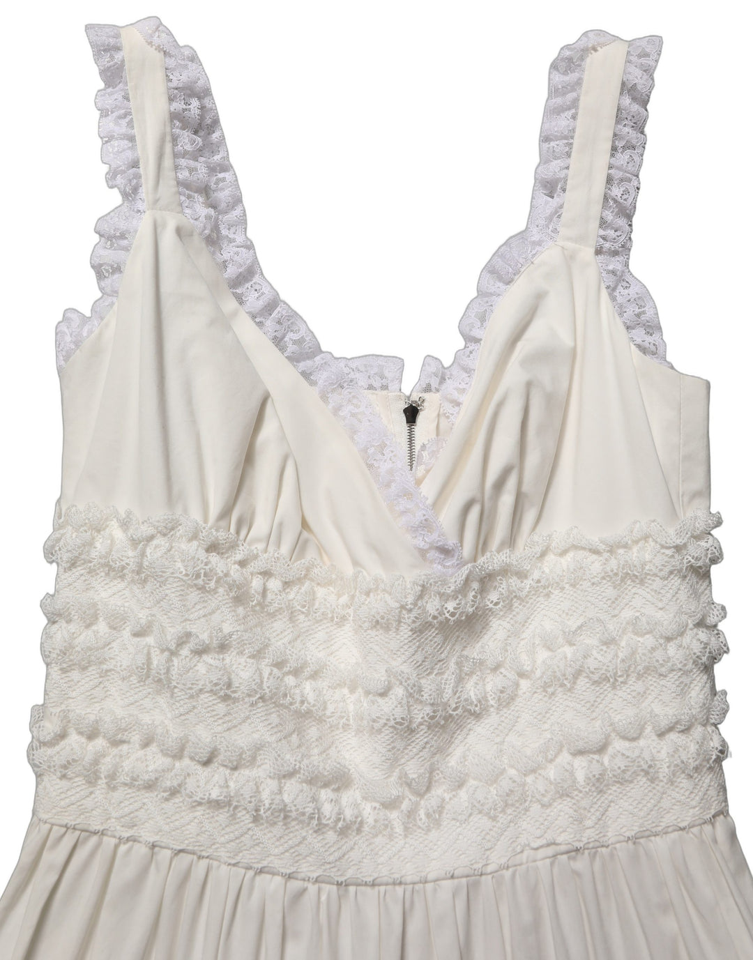 Dolce &amp; Gabbana White Cotton Poplin Ruffled Midi Dress
