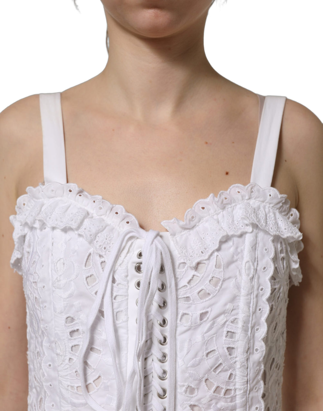 Dolce &amp; Gabbana White Broderie Anglaise Cotton Mini Dress