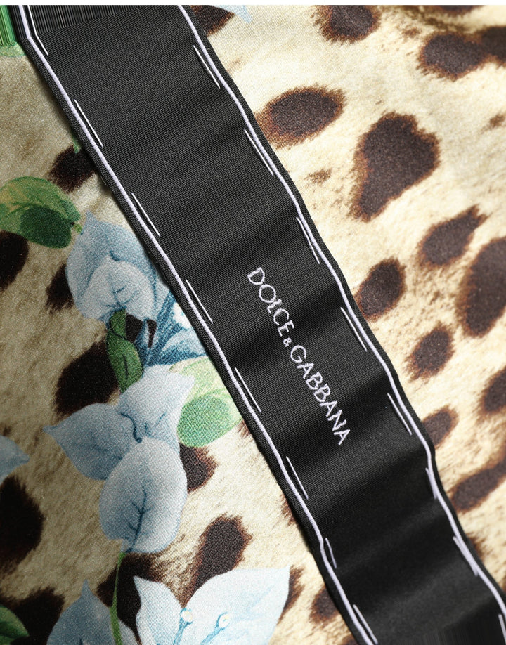 Dolce &amp; Gabbana Multicolor Floral Leopard Silk Lace Trim Mini Dress
