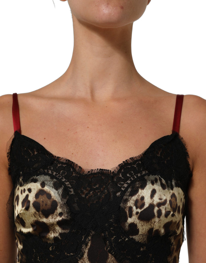 Dolce &amp; Gabbana Multicolor Floral Leopard Silk Lace Trim Mini Dress