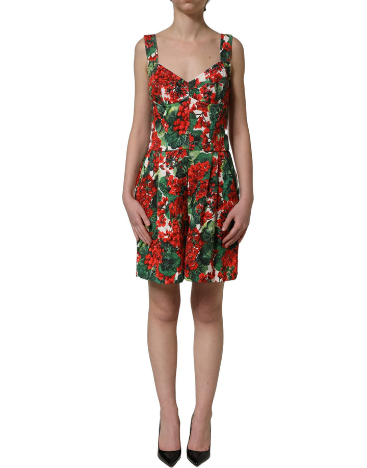 Dolce &amp; Gabbana Multicolor Geranium Print A-line Mini Dress