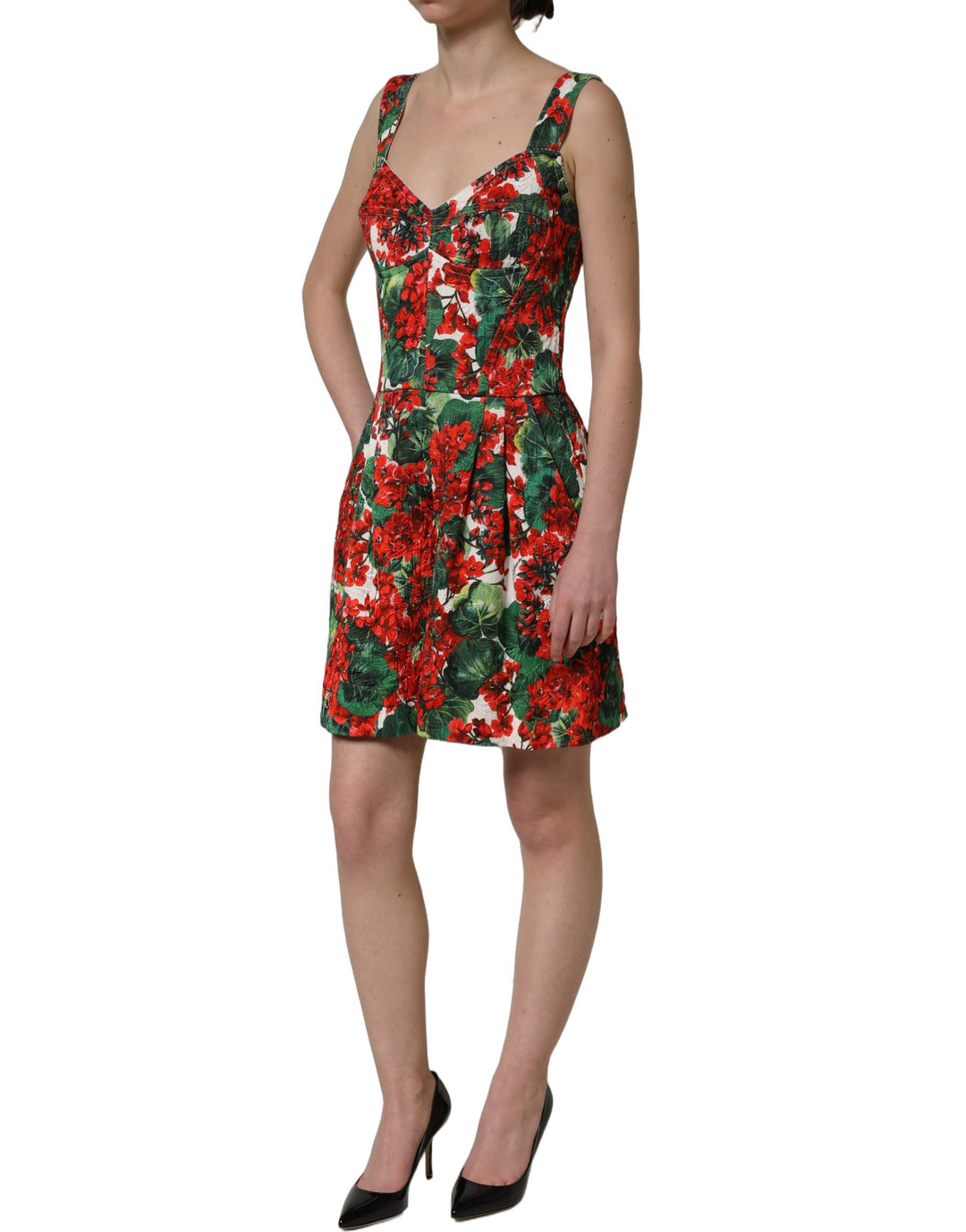 Dolce &amp; Gabbana Multicolor Geranium Print A-line Mini Dress
