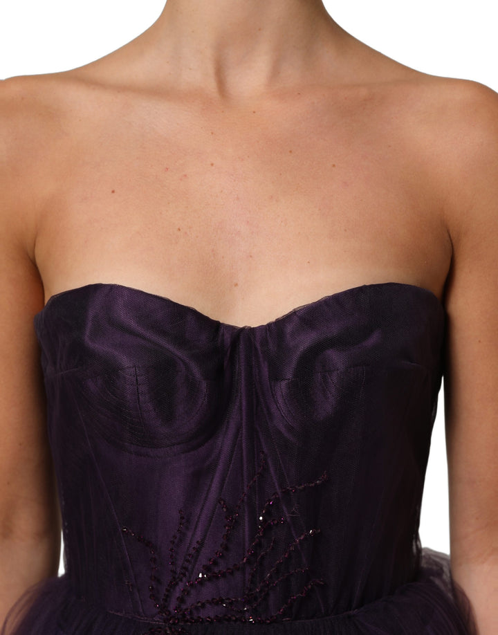 Dolce &amp; Gabbana Purple Tiered Tulle Silk Long Gown Dress