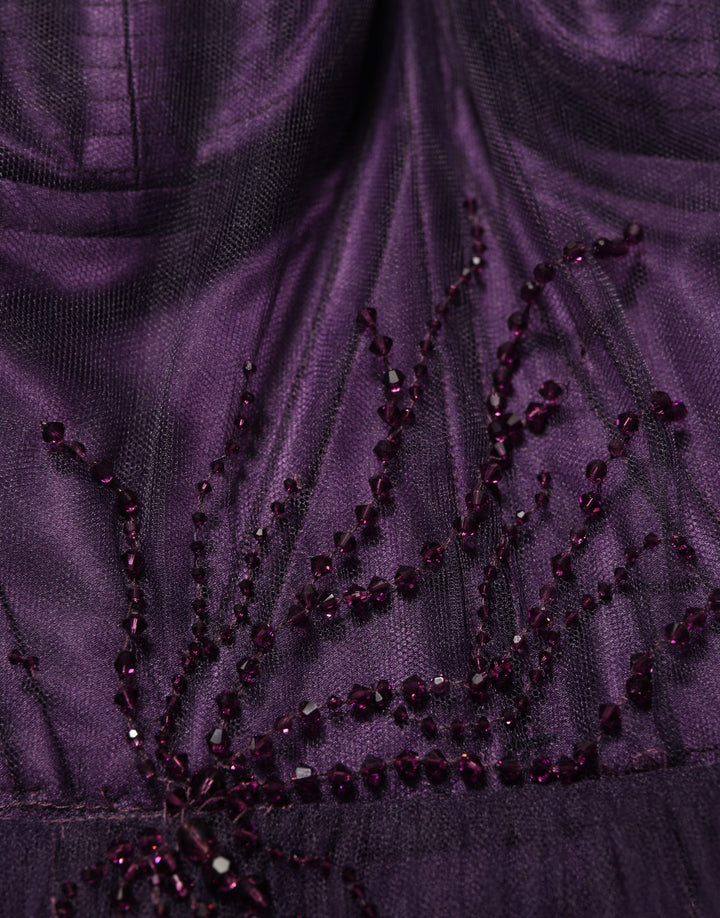 Dolce &amp; Gabbana Purple Tiered Tulle Silk Long Gown Dress