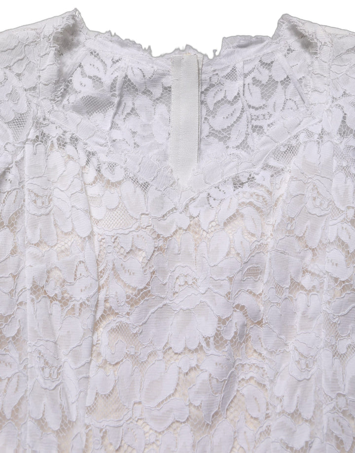 Dolce &amp; Gabbana White Floral Lace Mermaid Long Gown Dress