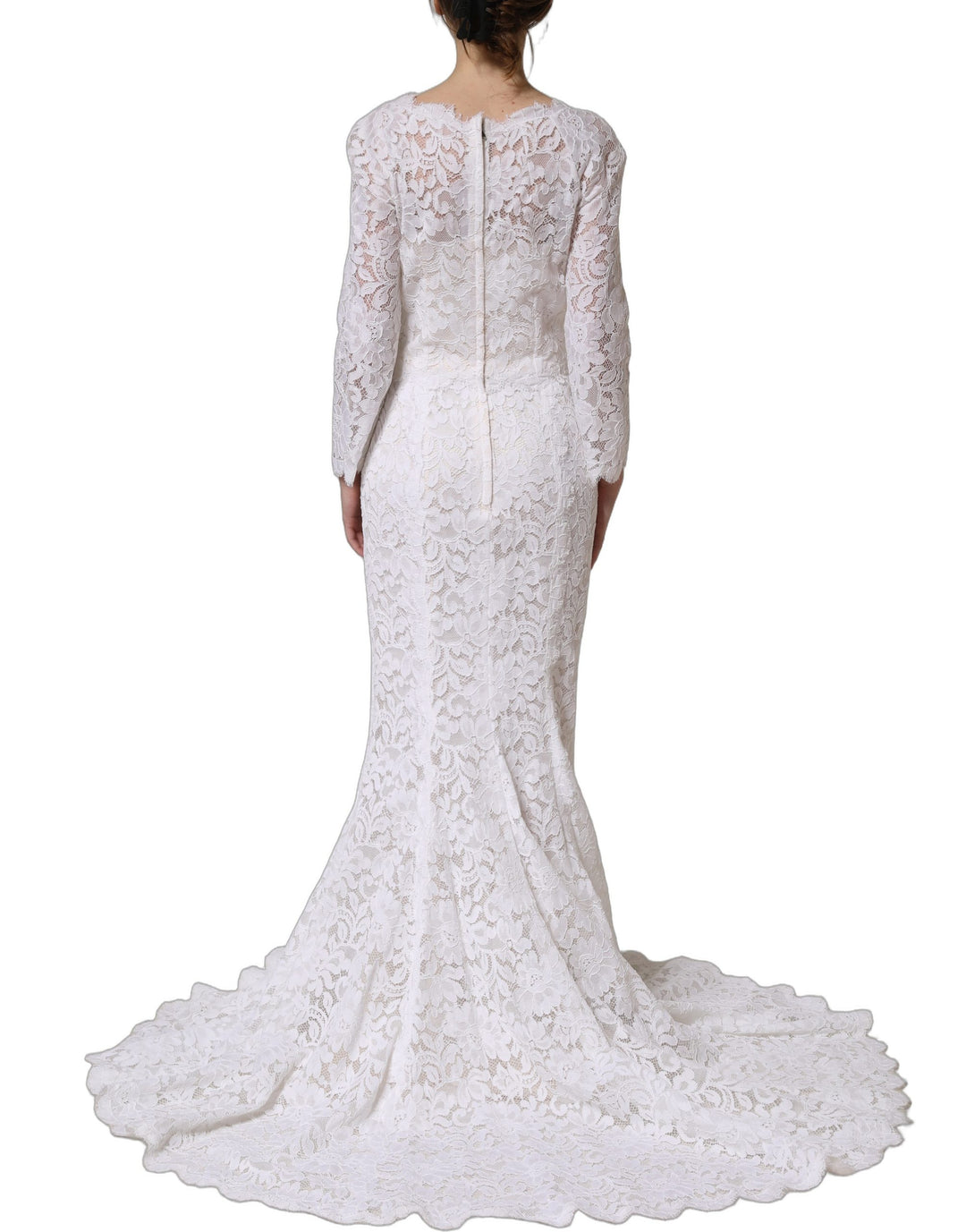 Dolce &amp; Gabbana White Floral Lace Mermaid Long Gown Dress