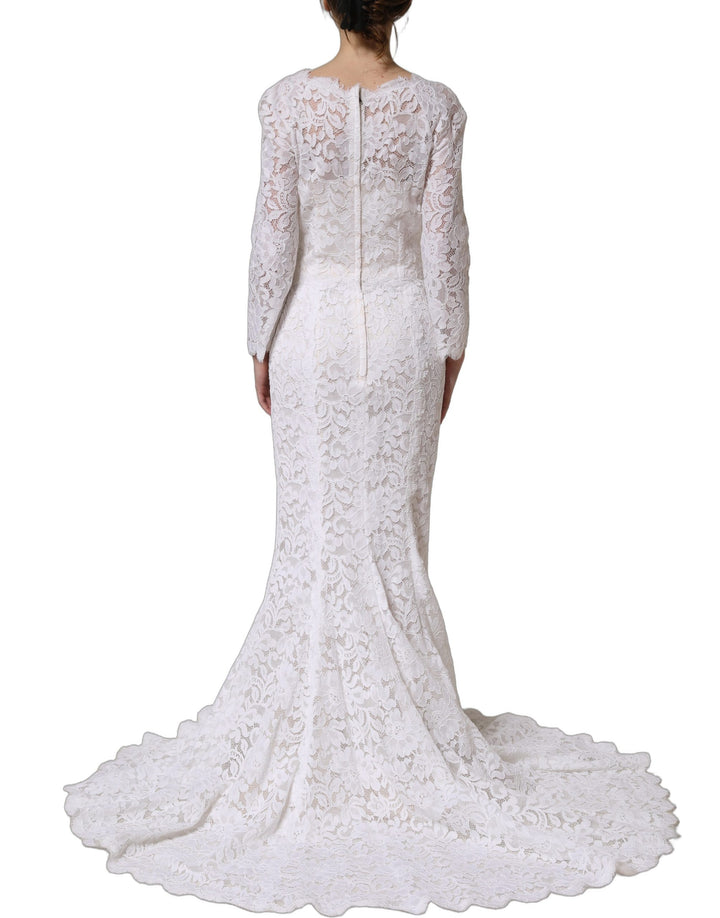 Dolce &amp; Gabbana White Floral Lace Mermaid Long Gown Dress