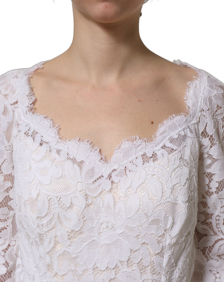 Dolce &amp; Gabbana White Floral Lace Mermaid Long Gown Dress