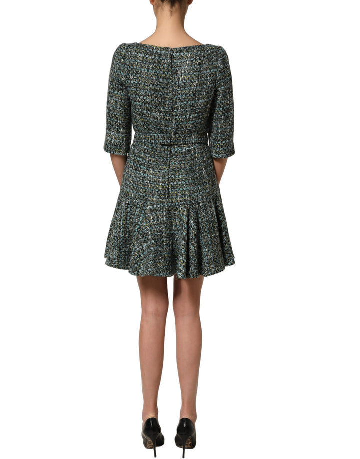 Dolce &amp; Gabbana Multicolor Tweed Belted Babydoll Mini Dress
