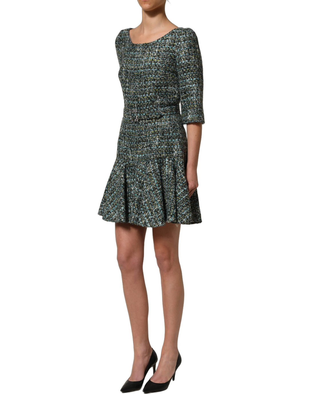Dolce &amp; Gabbana Multicolor Tweed Belted Babydoll Mini Dress
