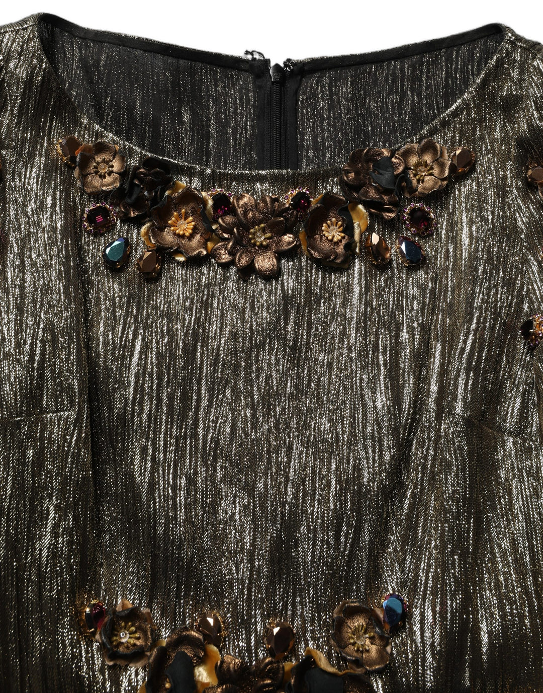 Dolce &amp; Gabbana Metallic Gold Embellished Tiered Midi Dress