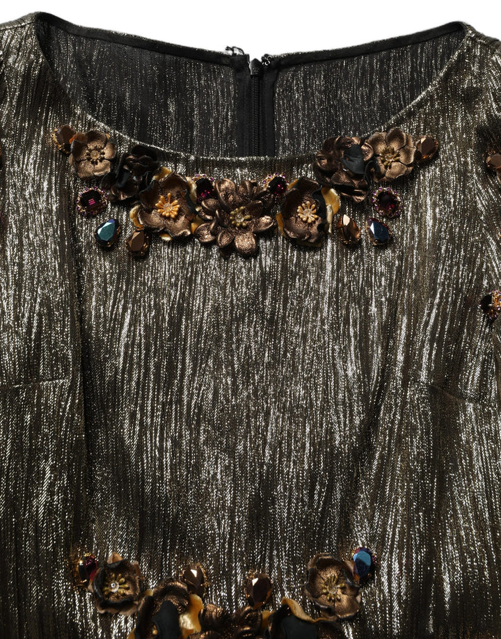Dolce &amp; Gabbana Metallic Gold Embellished Tiered Midi Dress