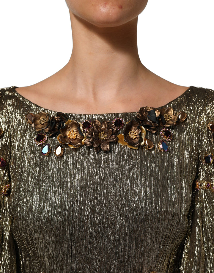 Dolce &amp; Gabbana Metallic Gold Embellished Tiered Midi Dress