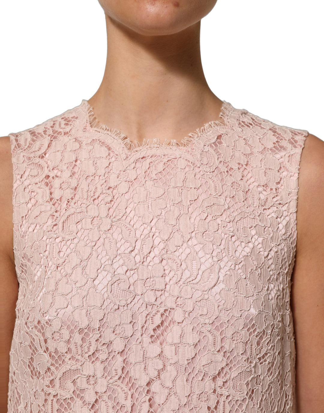 Dolce &amp; Gabbana Pink Cotton Floral Lace Sleeveless Mini Dress