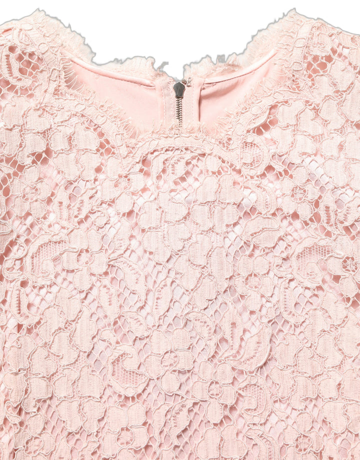 Dolce &amp; Gabbana Pink Cotton Floral Lace Sleeveless Mini Dress