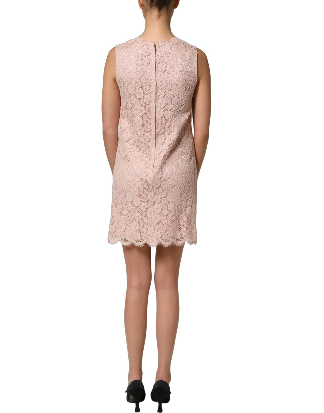 Dolce &amp; Gabbana Pink Cotton Floral Lace Sleeveless Mini Dress