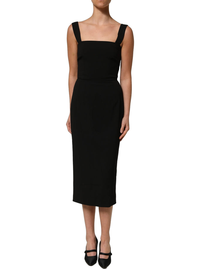 Dolce &amp; Gabbana Black Viscose Stretch Sheath Midi Dress