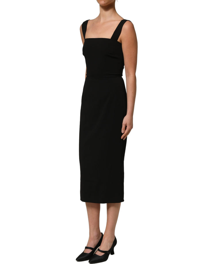 Dolce &amp; Gabbana Black Viscose Stretch Sheath Midi Dress