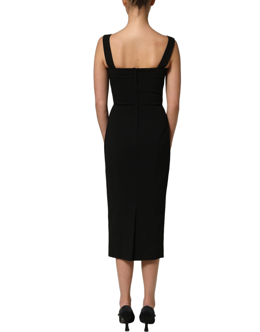 Dolce &amp; Gabbana Black Viscose Stretch Sheath Midi Dress