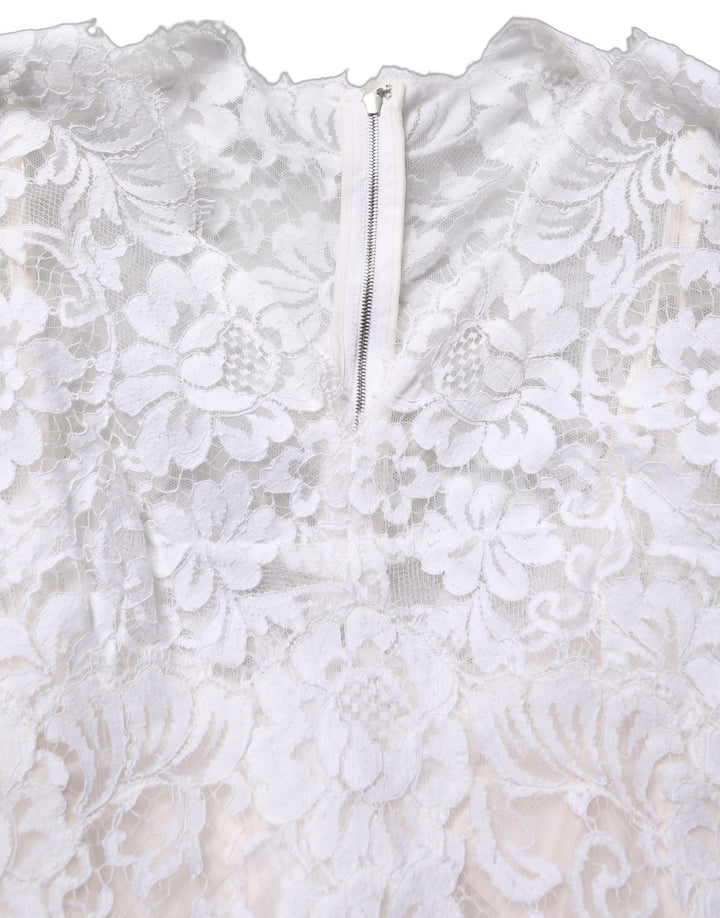 Dolce &amp; Gabbana White Cotton Floral Lace Long Gown Dress
