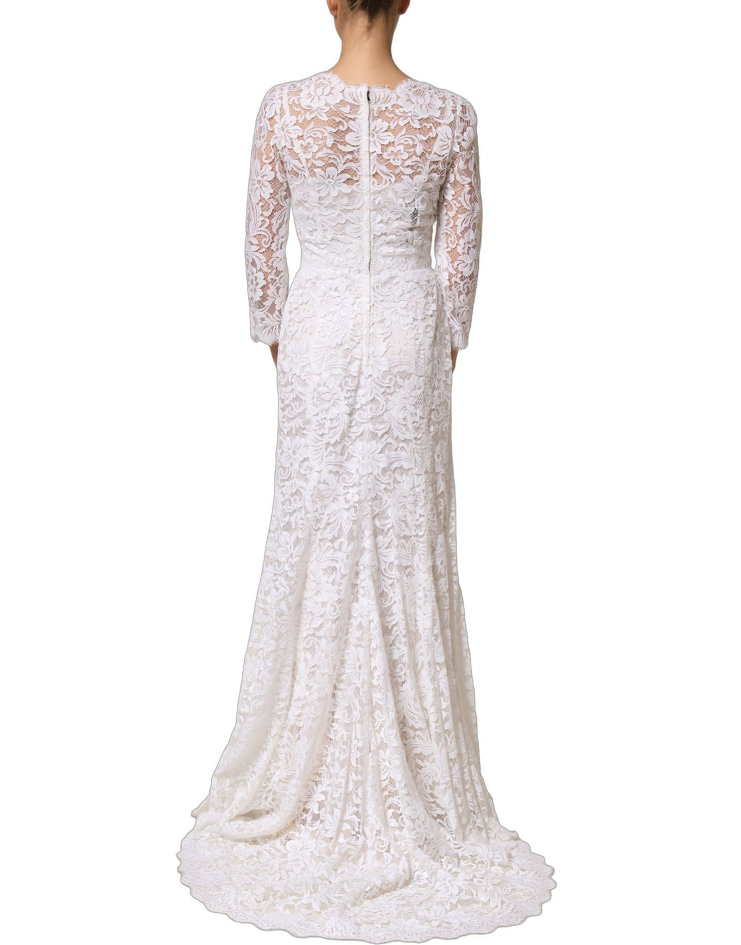 Dolce &amp; Gabbana White Cotton Floral Lace Long Gown Dress