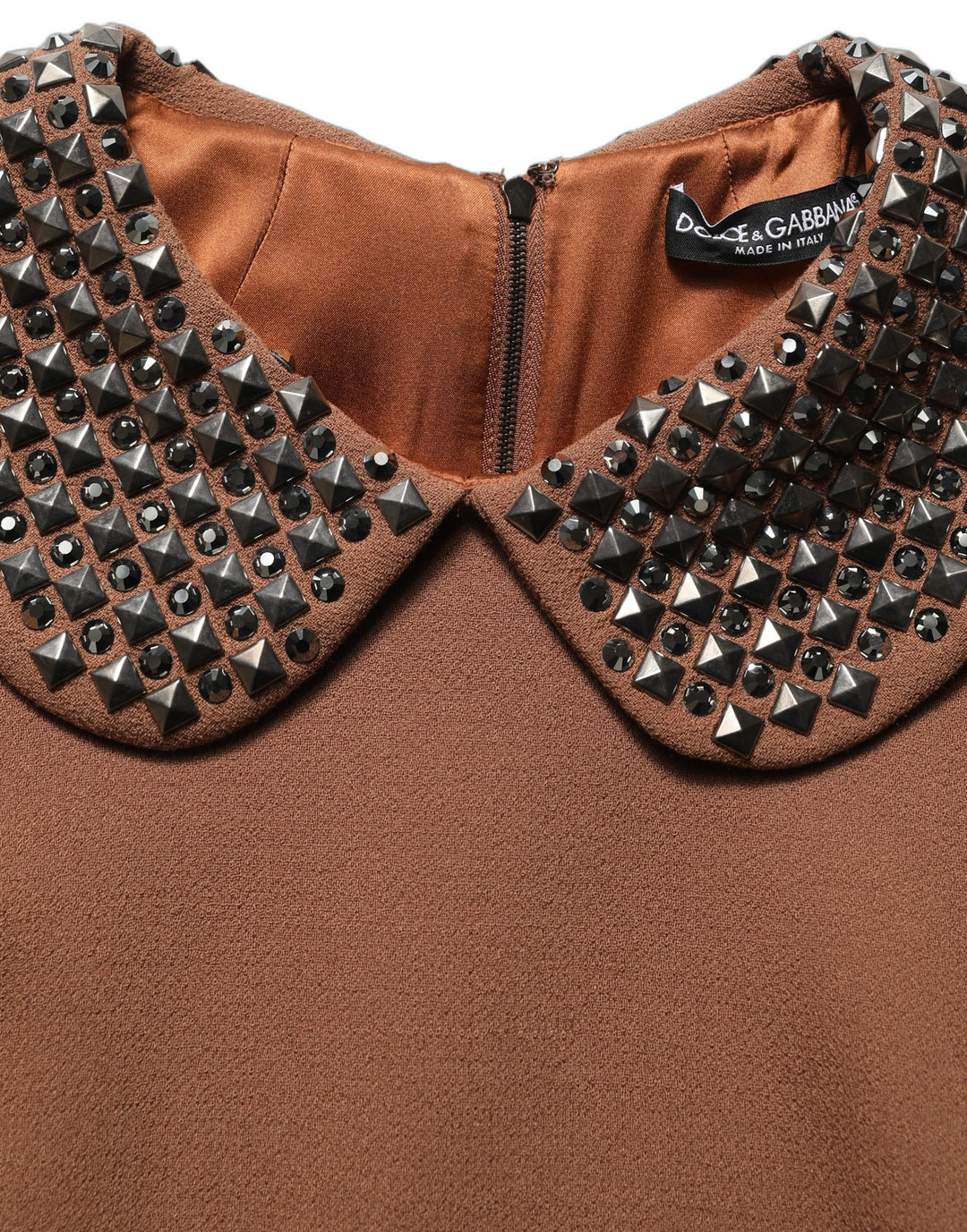Dolce &amp; Gabbana Brown Wool Rhinestone Embellished Midi Dress