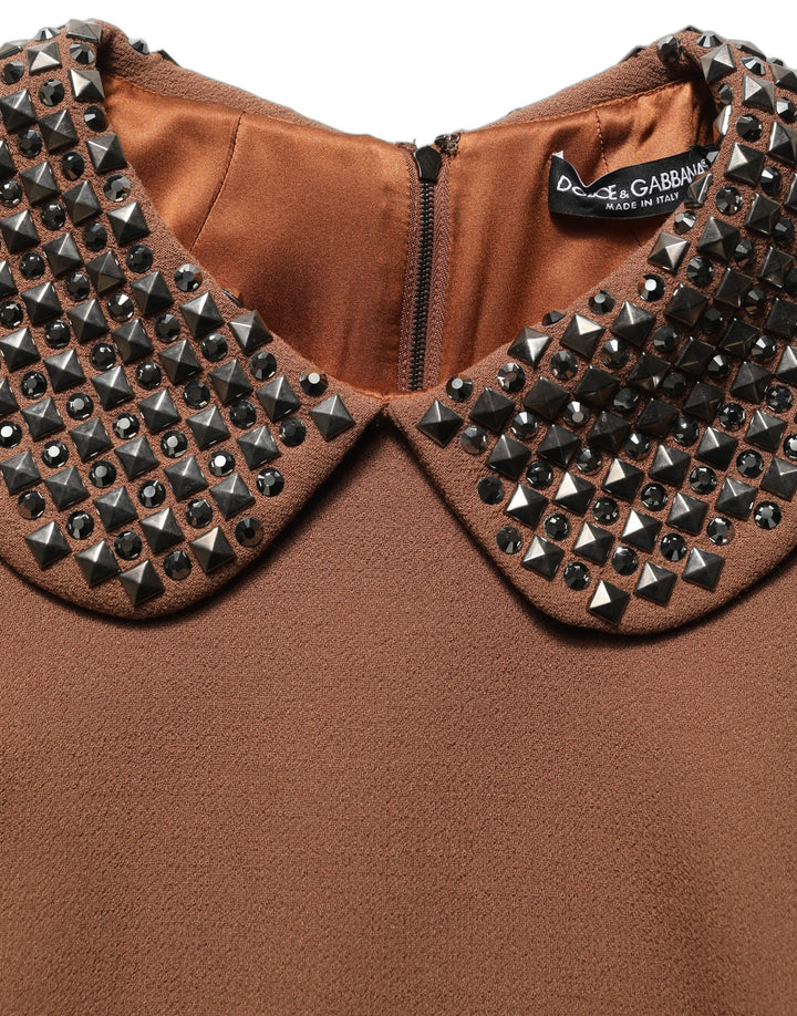 Dolce &amp; Gabbana Brown Wool Rhinestone Embellished Midi Dress