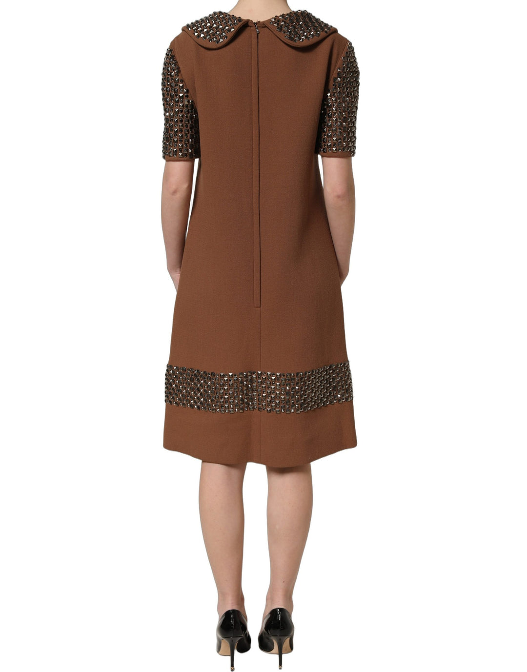 Dolce &amp; Gabbana Brown Wool Rhinestone Embellished Midi Dress