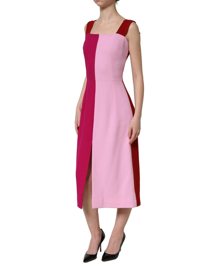 Dolce &amp; Gabbana Two Tone Pink Wool Sleeveless Midi Dress