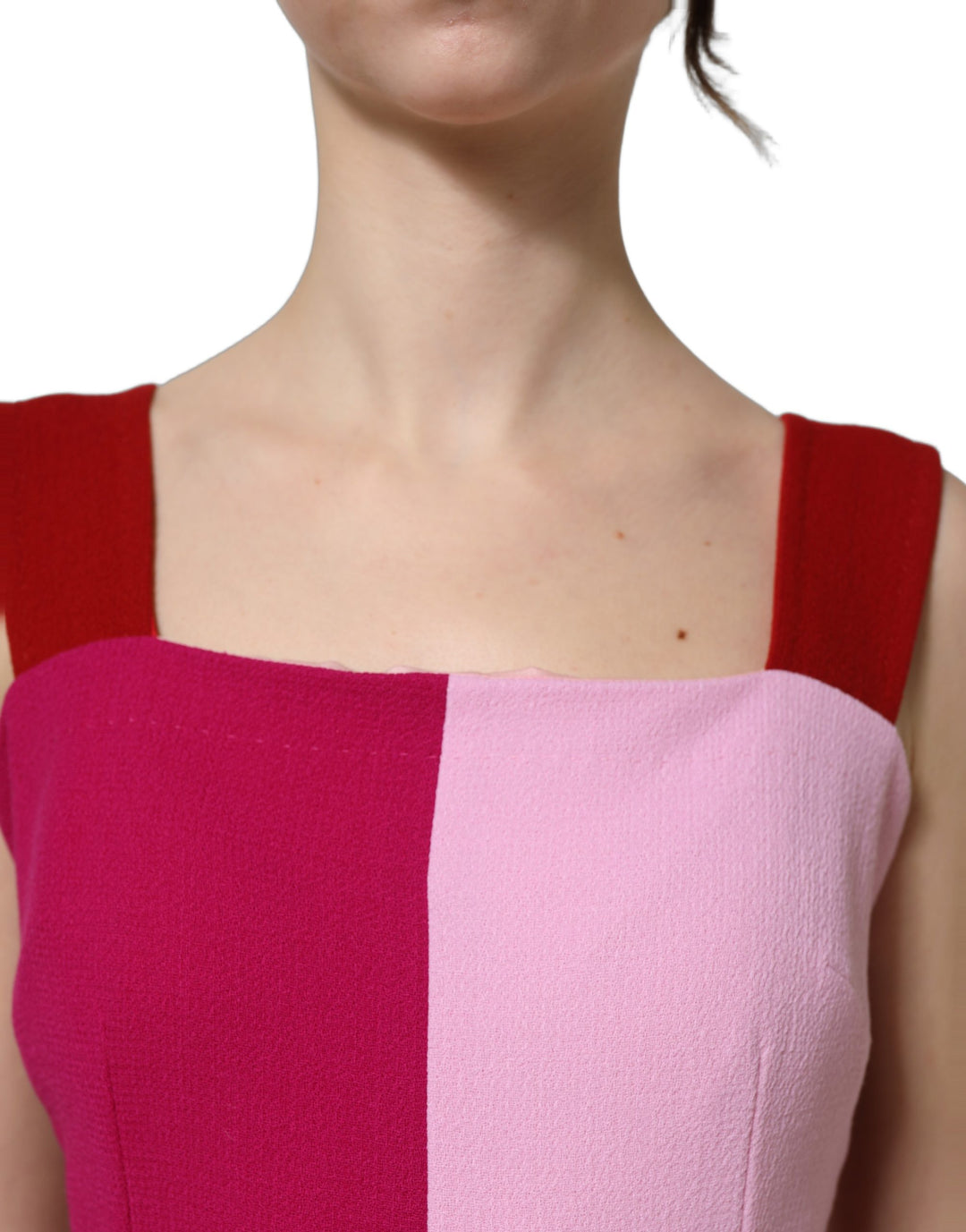 Dolce &amp; Gabbana Two Tone Pink Wool Sleeveless Midi Dress