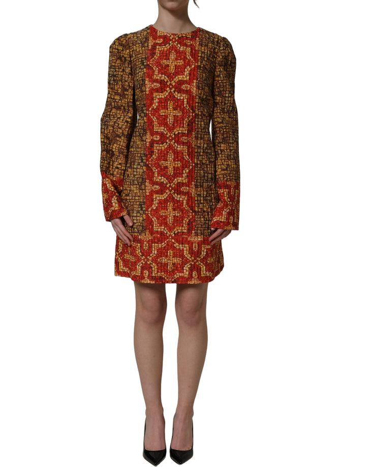 Dolce &amp; Gabbana Multicolor Mosaic Long Sleeves Mini Dress