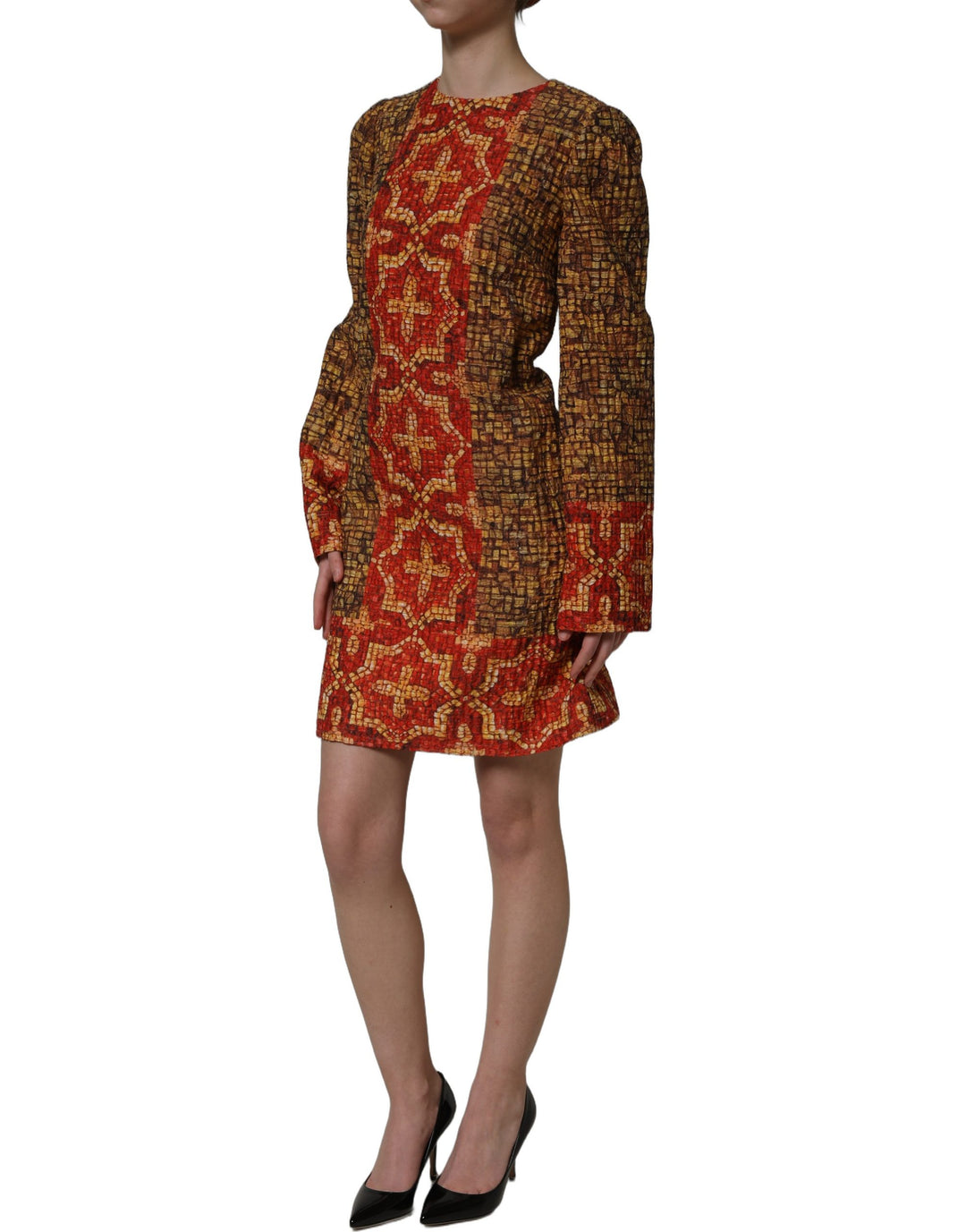 Dolce &amp; Gabbana Multicolor Mosaic Long Sleeves Mini Dress