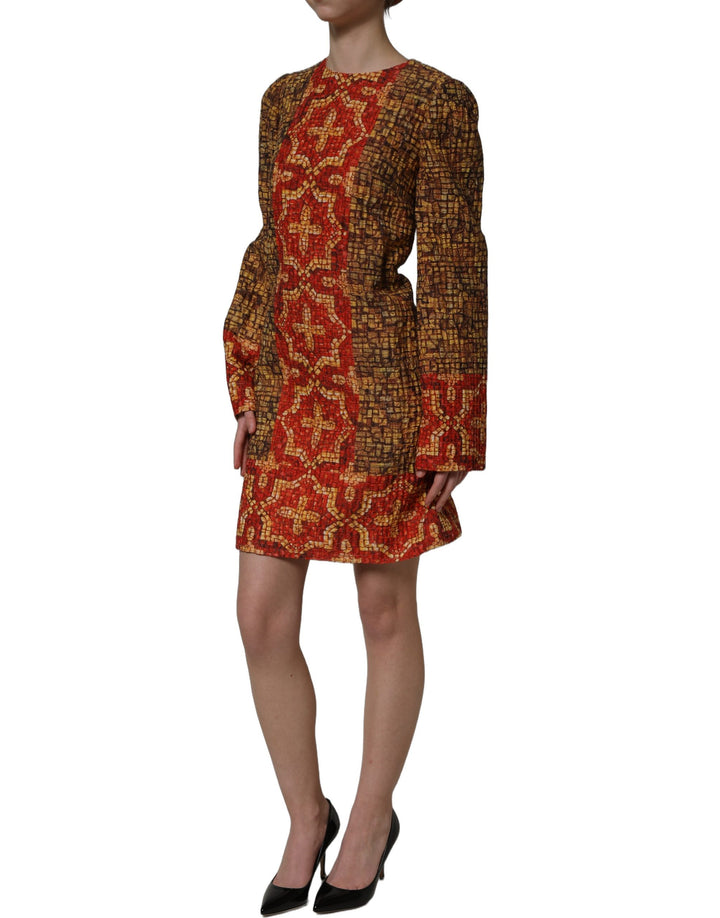 Dolce &amp; Gabbana Multicolor Mosaic Long Sleeves Mini Dress