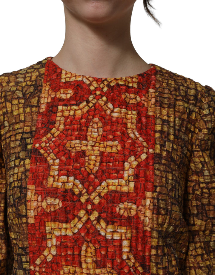 Dolce &amp; Gabbana Multicolor Mosaic Long Sleeves Mini Dress
