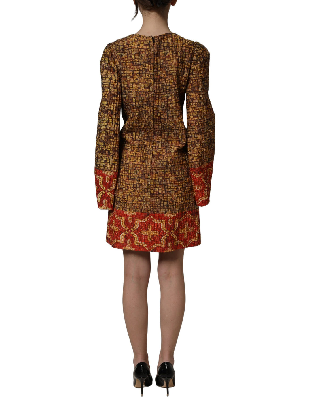 Dolce &amp; Gabbana Multicolor Mosaic Long Sleeves Mini Dress