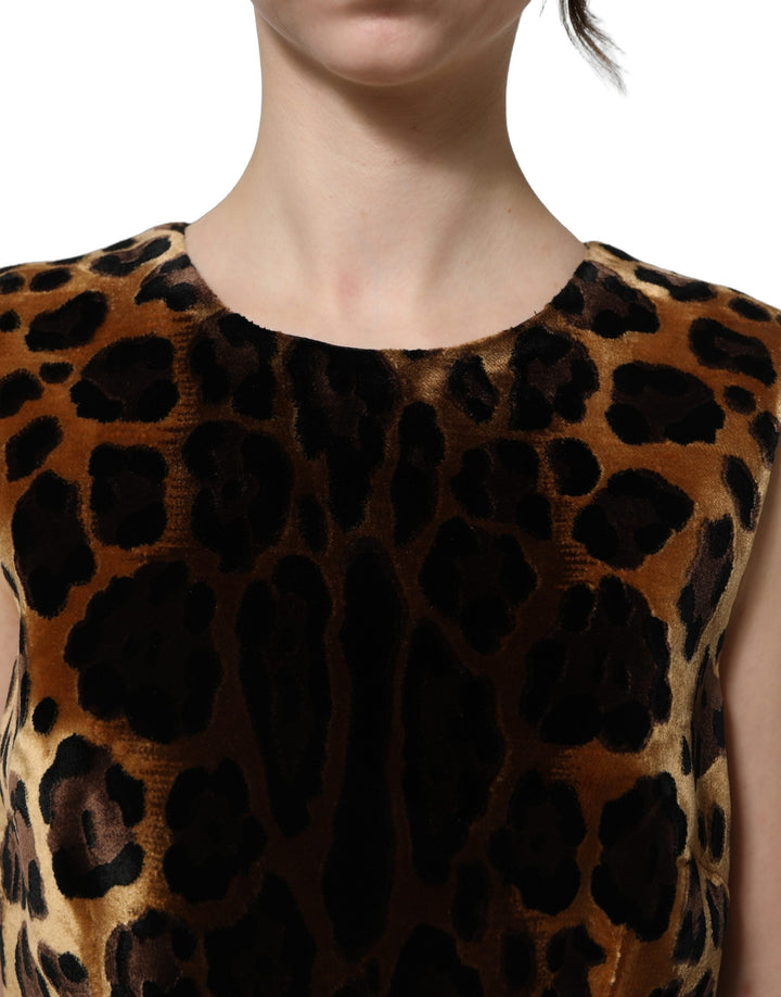 Dolce &amp; Gabbana Brown Leopard Sleeveless Sheath Mini Dress