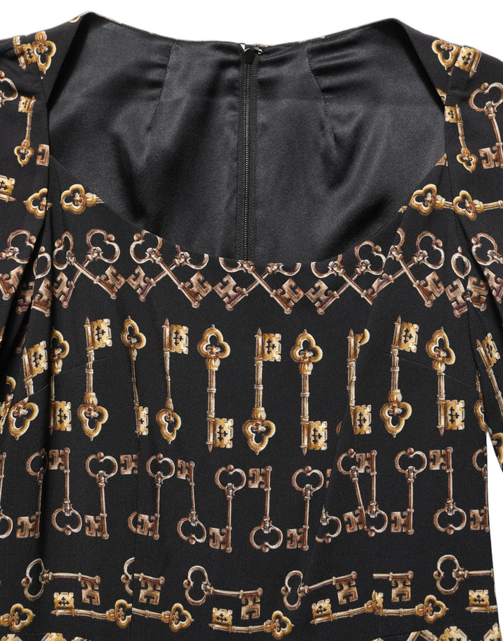 Dolce &amp; Gabbana Black Key Print Long Sleeves Sheath Midi Dress