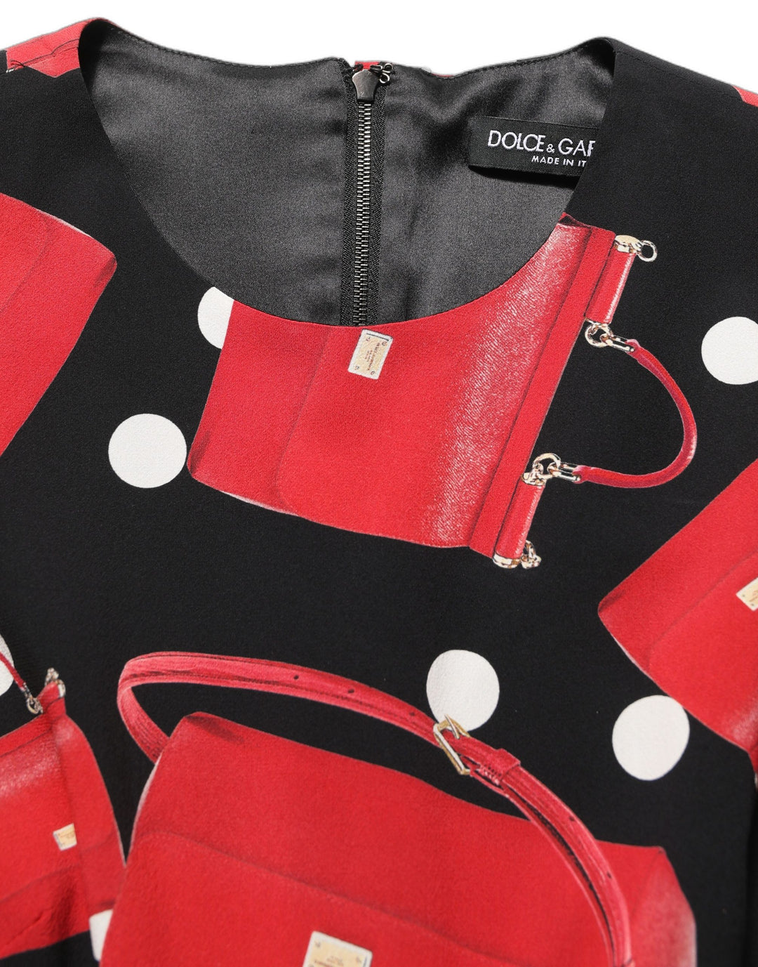 Dolce &amp; Gabbana Black Handbag Print Long Sleeve Midi Dress