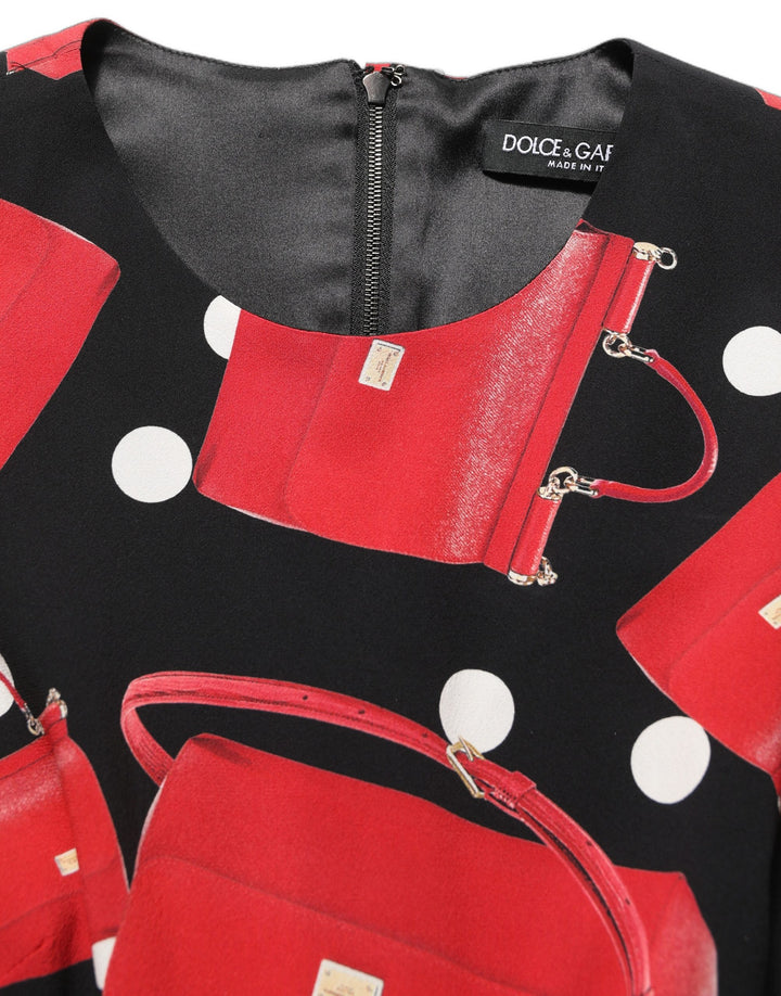 Dolce &amp; Gabbana Black Handbag Print Long Sleeve Midi Dress