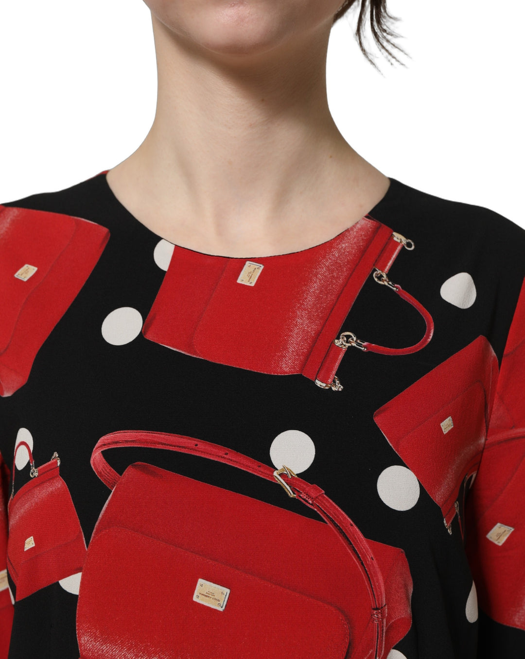 Dolce &amp; Gabbana Black Handbag Print Long Sleeve Midi Dress