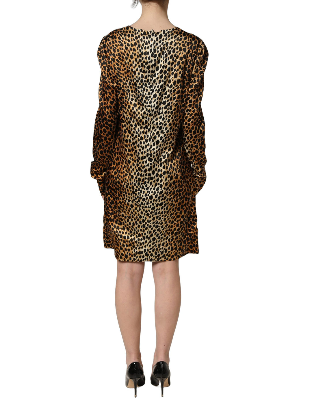 Dolce &amp; Gabbana Brown Ocelot Print Long Sleeve Mini Dress