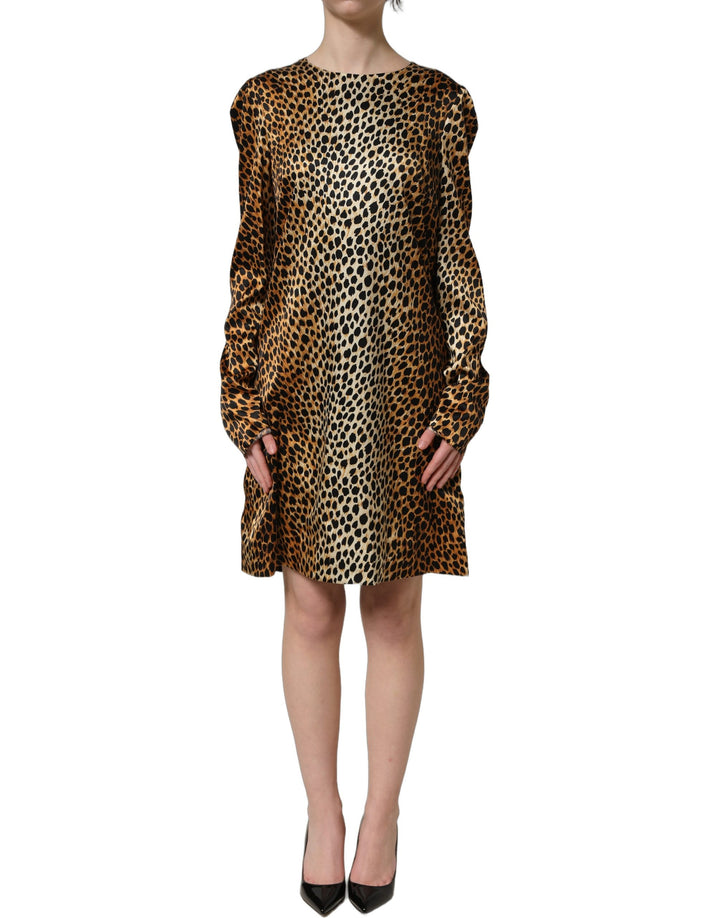 Dolce &amp; Gabbana Brown Ocelot Print Long Sleeve Mini Dress