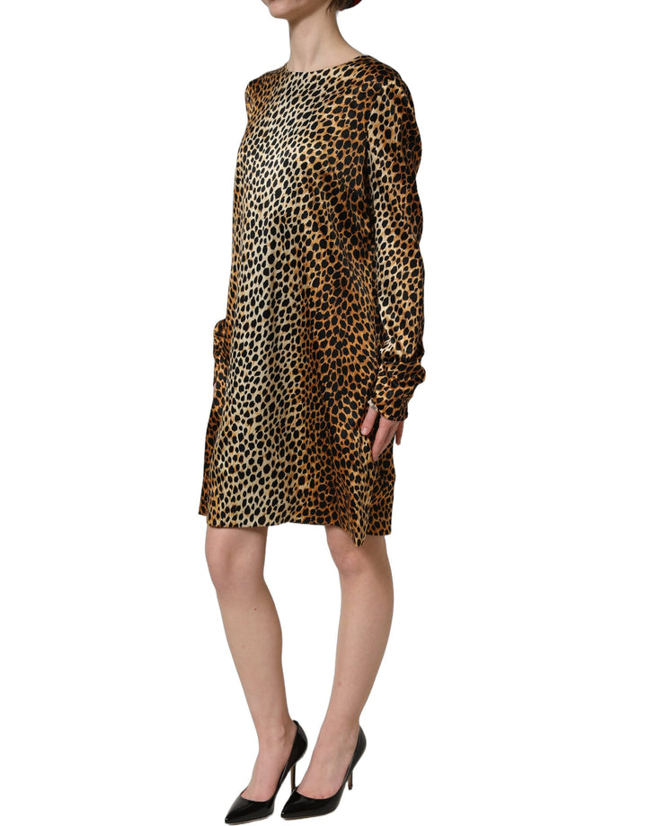 Dolce &amp; Gabbana Brown Ocelot Print Long Sleeve Mini Dress