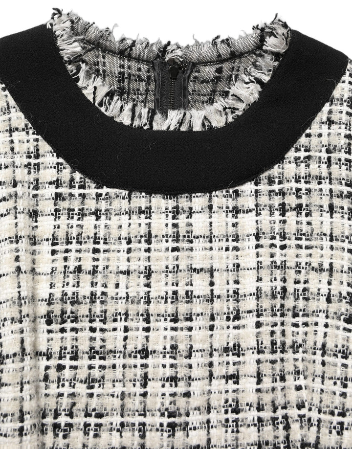 Dolce &amp; Gabbana Multicolor Bouclé Tweed Frayed Trim Midi Dress