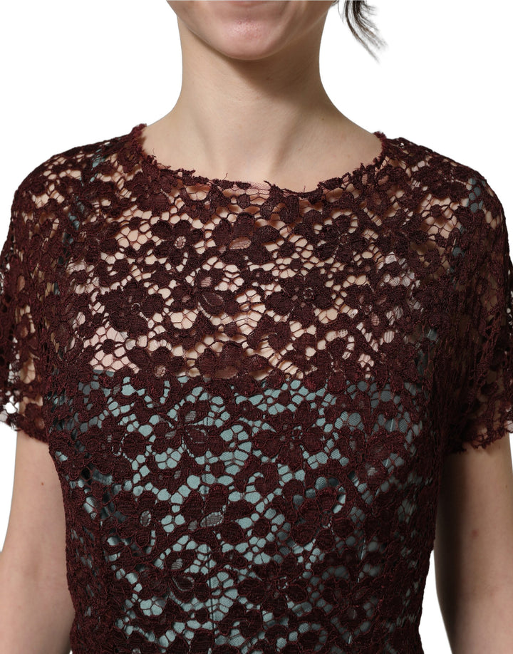 Dolce &amp; Gabbana Multicolor Floral Lace Taffeta Pleated Midi Dress