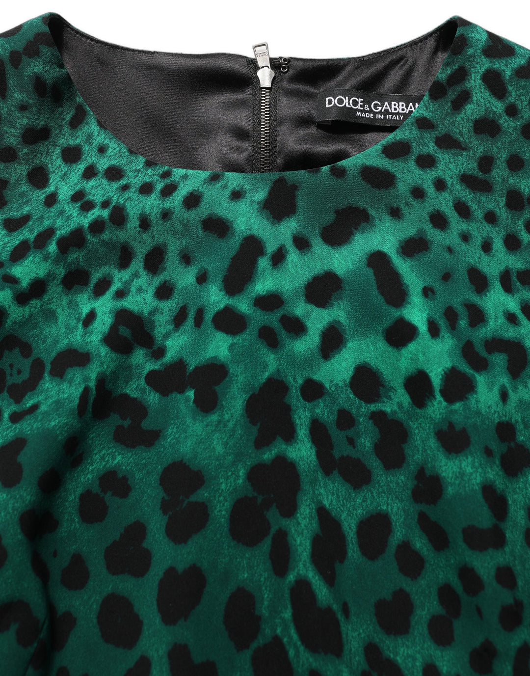 Dolce &amp; Gabbana Green Leopard Print Silk Knee Length Dress