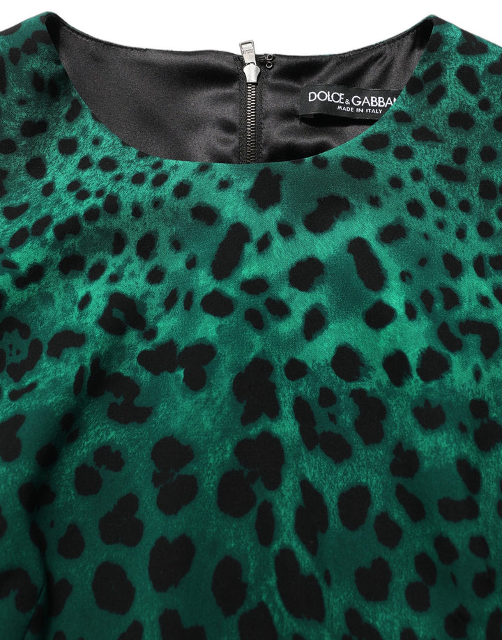 Dolce &amp; Gabbana Green Leopard Print Silk Knee Length Dress