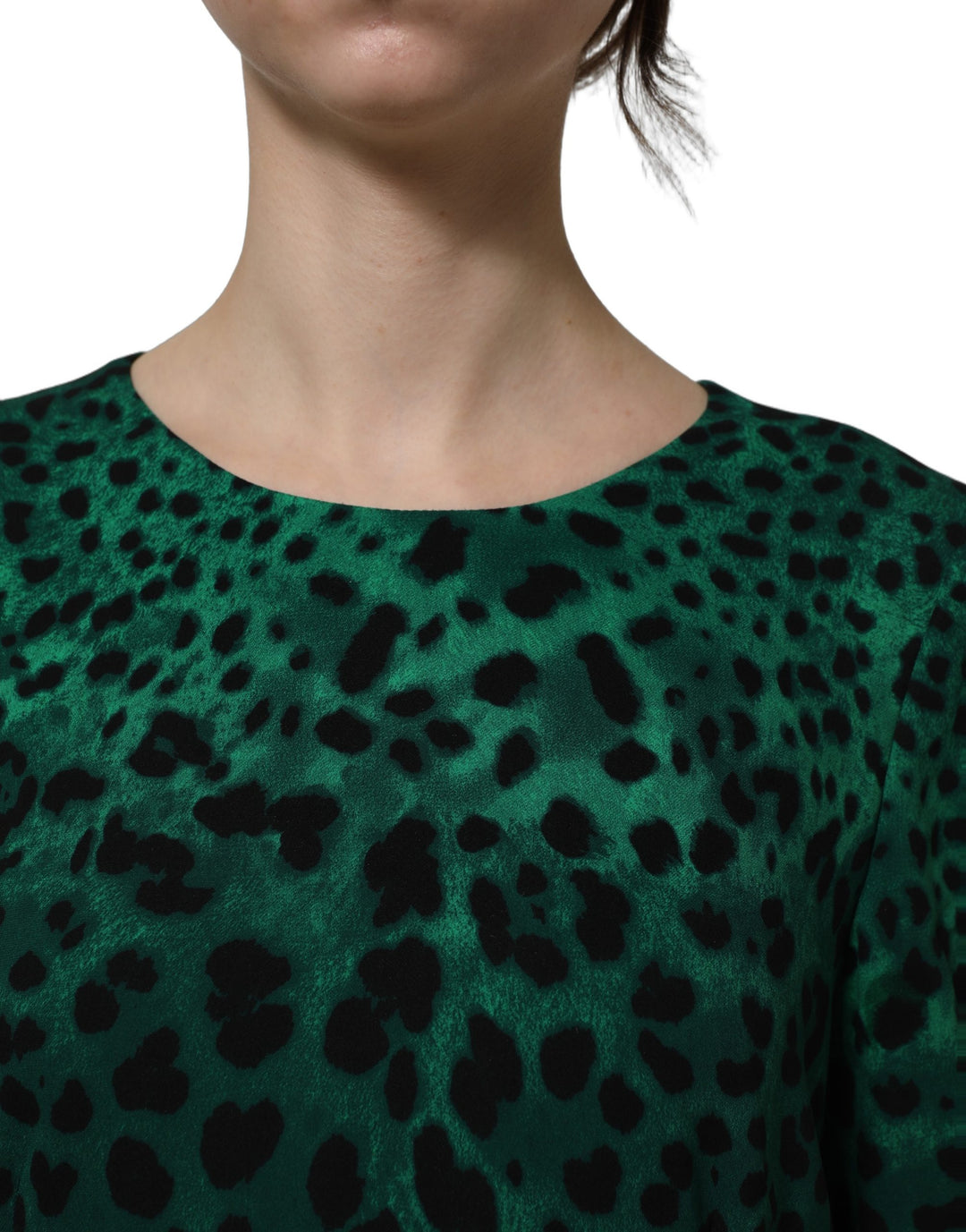 Dolce &amp; Gabbana Green Leopard Print Silk Knee Length Dress
