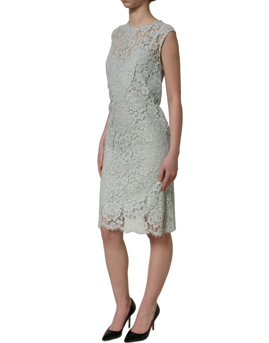 Dolce &amp; Gabbana Mint Green Lace Sleeveless Knee Length Dress